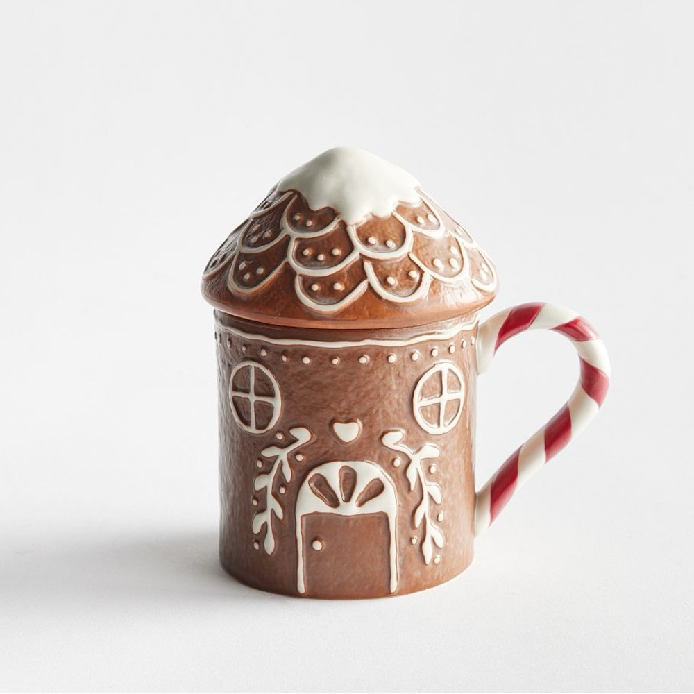 Pottery Barn Gingerbread House Lidded Stoneware Mug BNIB LAST ONE